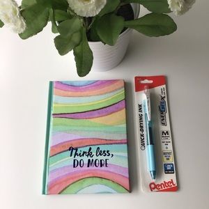 NEW Think Less, Do More Journal Diary Blue Gel Pen Set 60 Ruled Pages Notebook